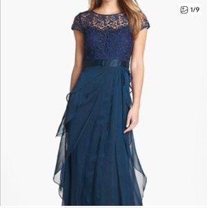 Size 6P Blue Lace And Layered Chiffon Formal Gown By Adrianna Papell